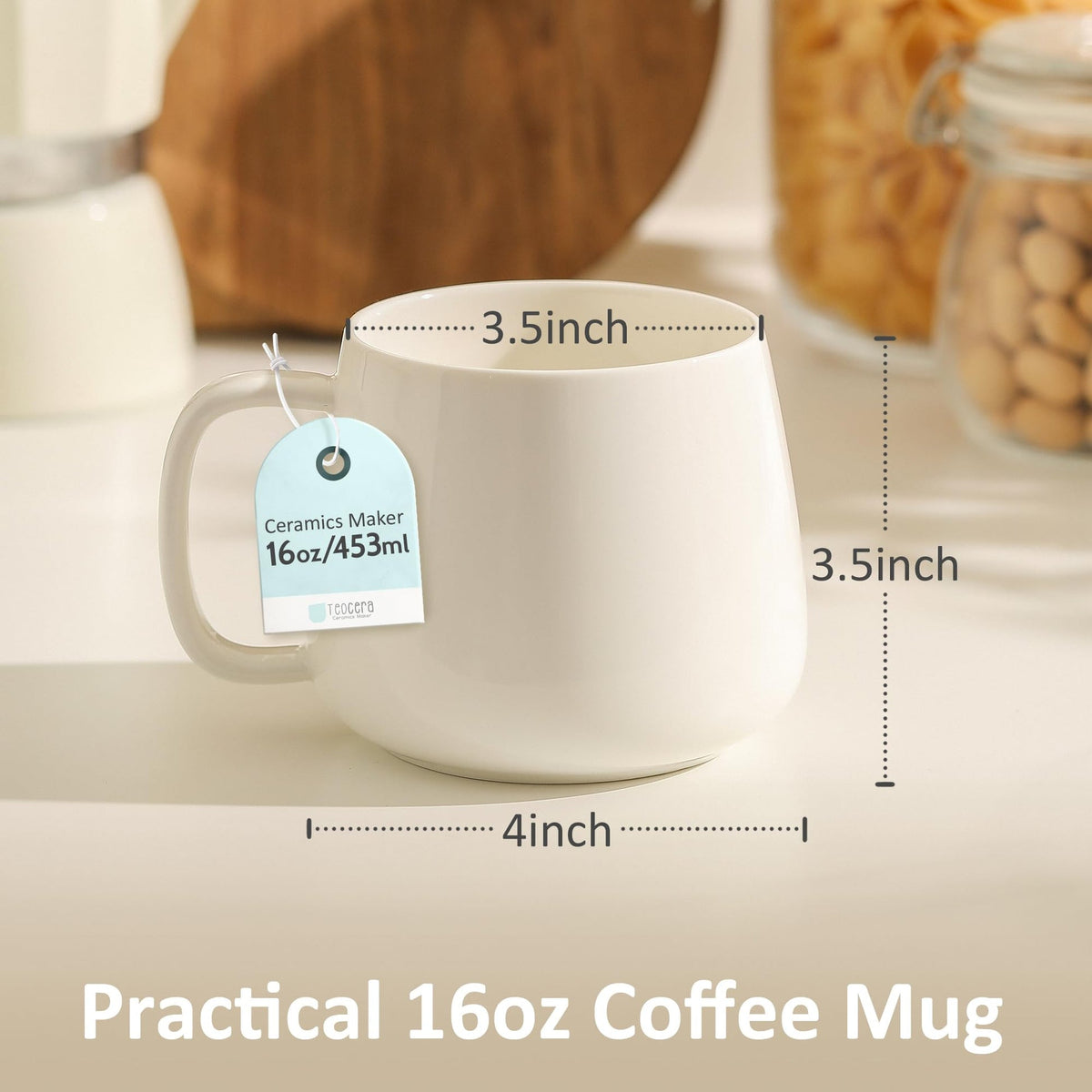 AELEAN 16oz Stackable Ceramic Coffee Mugs – Set of 4, White