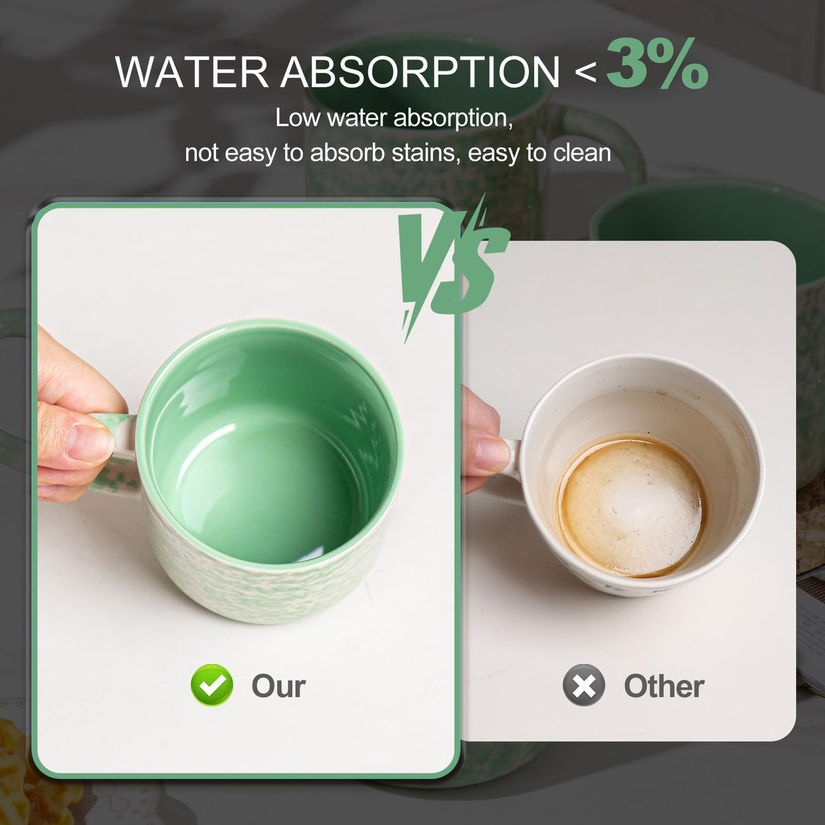 AELEAN 12oz Ceramic Coffee Mugs – Set of 4, Green