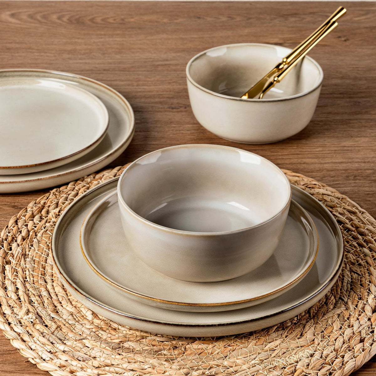 AELEAN Stoneware Dinnerware Set – Reactive Glaze, Service for 8