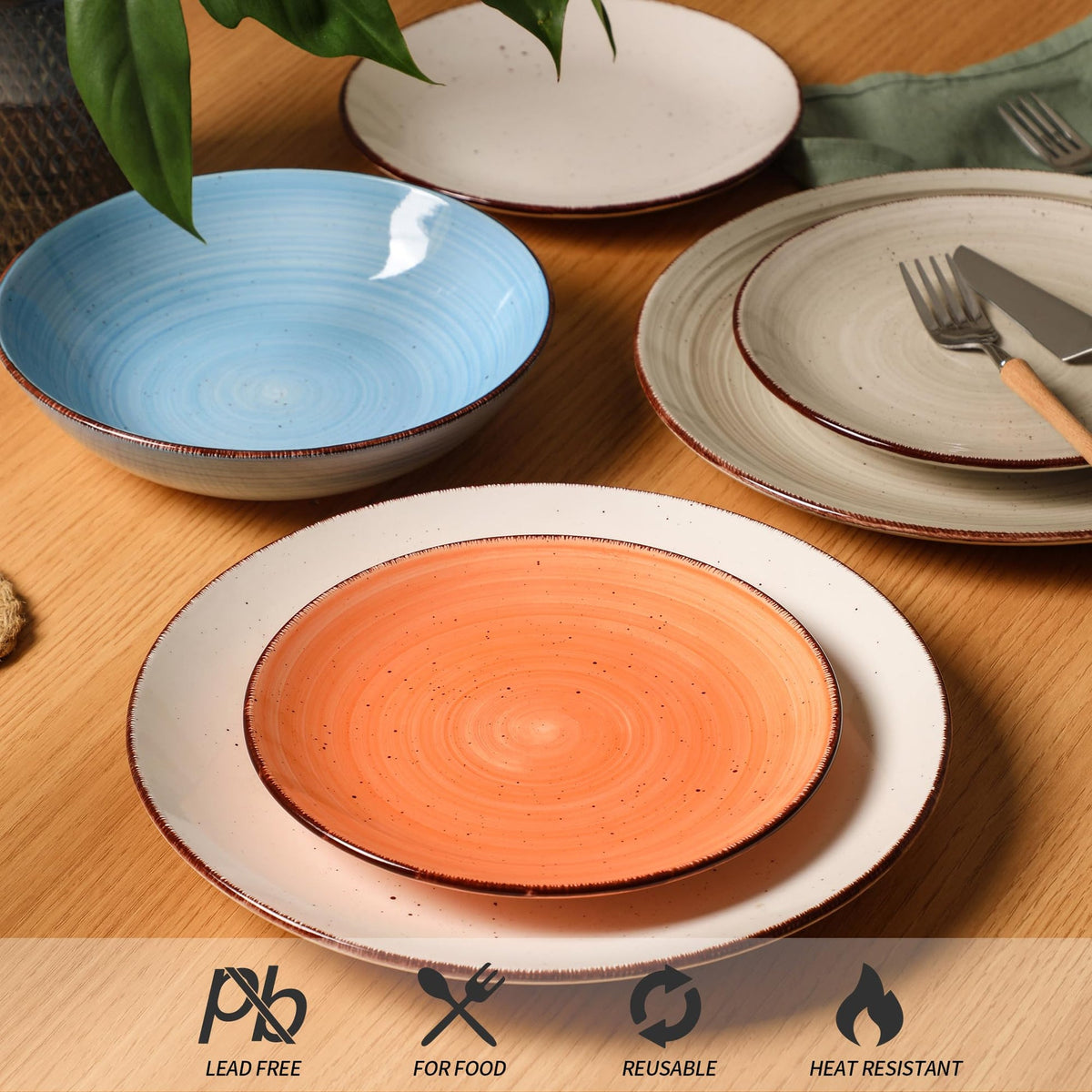 AELEAN Ceramic Dinner Plates – Set of 6, 10.5 Inch, Blue