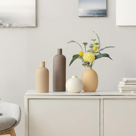 AELEAN Modern Ceramic Vase Set of 4 – Neutral Colors, Coffee Mix