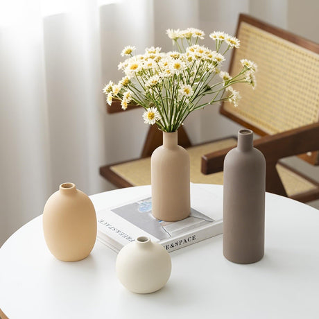 AELEAN Modern Ceramic Vase Set of 4 – Neutral Colors, Coffee Mix