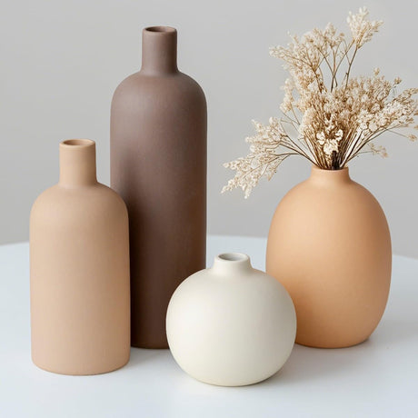 AELEAN Modern Ceramic Vase Set of 4 – Neutral Colors, Coffee Mix