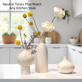 AELEAN Ceramic Vase Set of 3 – White & Beige, Stone-Look Texture