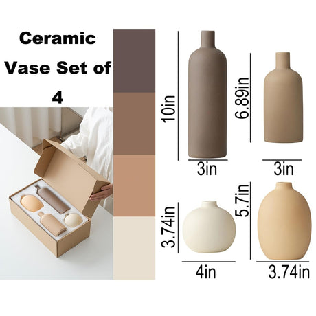 AELEAN Modern Ceramic Vase Set of 4 – Neutral Colors, Coffee Mix