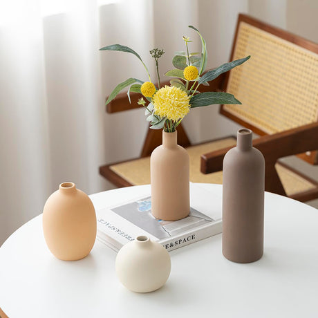 AELEAN Modern Ceramic Vase Set of 4 – Neutral Colors, Coffee Mix
