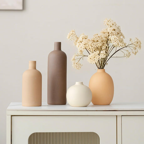 AELEAN Modern Ceramic Vase Set of 4 – Neutral Colors, Coffee Mix