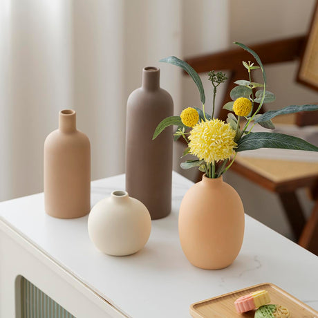 AELEAN Modern Ceramic Vase Set of 4 – Neutral Colors, Coffee Mix
