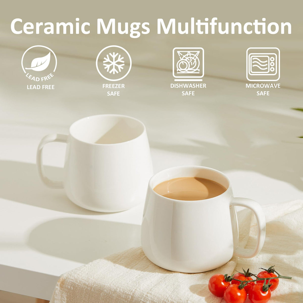 AELEAN 16oz Stackable Ceramic Coffee Mugs – Set of 4, White