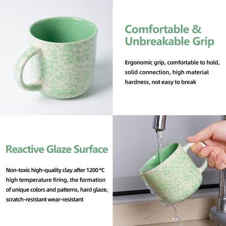 AELEAN 12oz Ceramic Coffee Mugs – Set of 4, Green
