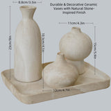 AELEAN Ceramic Vase Set of 3 – White & Beige, Stone-Look Texture