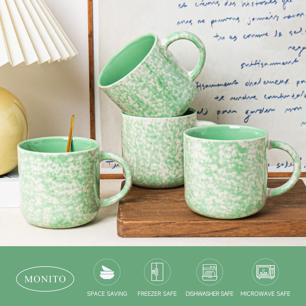AELEAN 12oz Ceramic Coffee Mugs – Set of 4, Green
