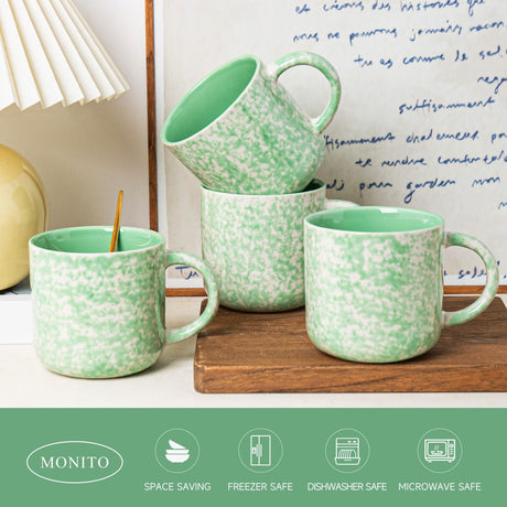 AELEAN 12oz Ceramic Coffee Mugs – Set of 4, Green
