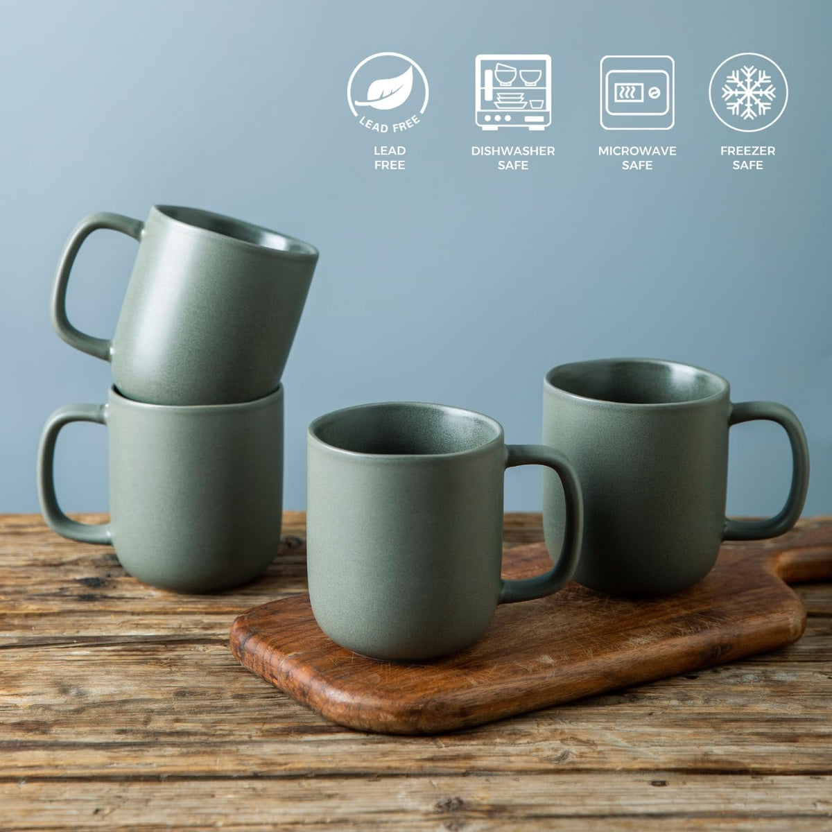 AELEAN 14oz Ceramic Coffee Mugs – Set of 6, Reactive Glaze