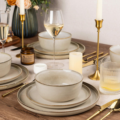 AELEAN Stoneware Dinnerware Set – Reactive Glaze, Service for 8