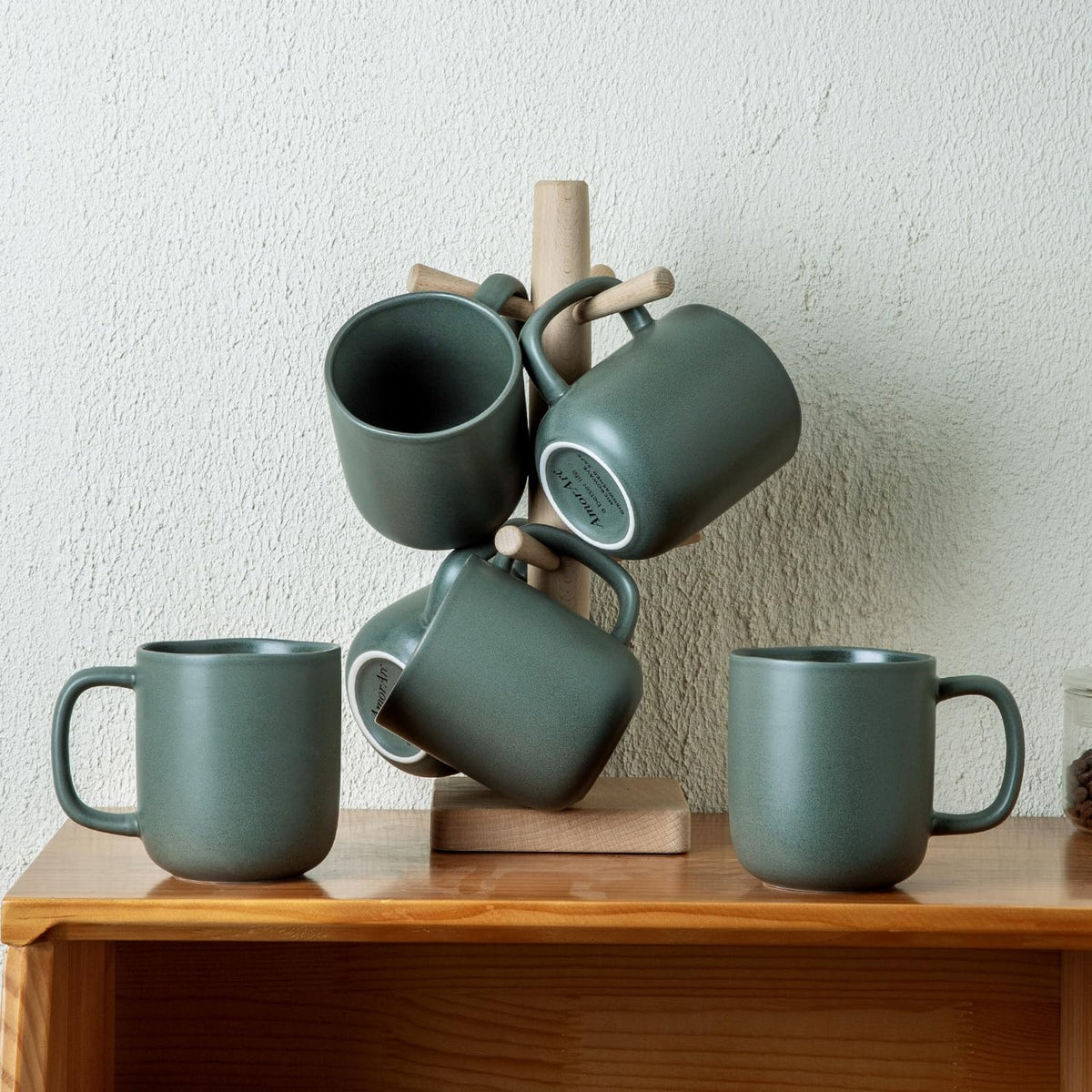 AELEAN 14oz Ceramic Coffee Mugs – Set of 6, Reactive Glaze
