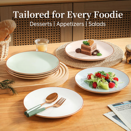 AELEAN Colorful Ceramic Dessert Plates – Set of 6, 8 Inch, Assorted Colors