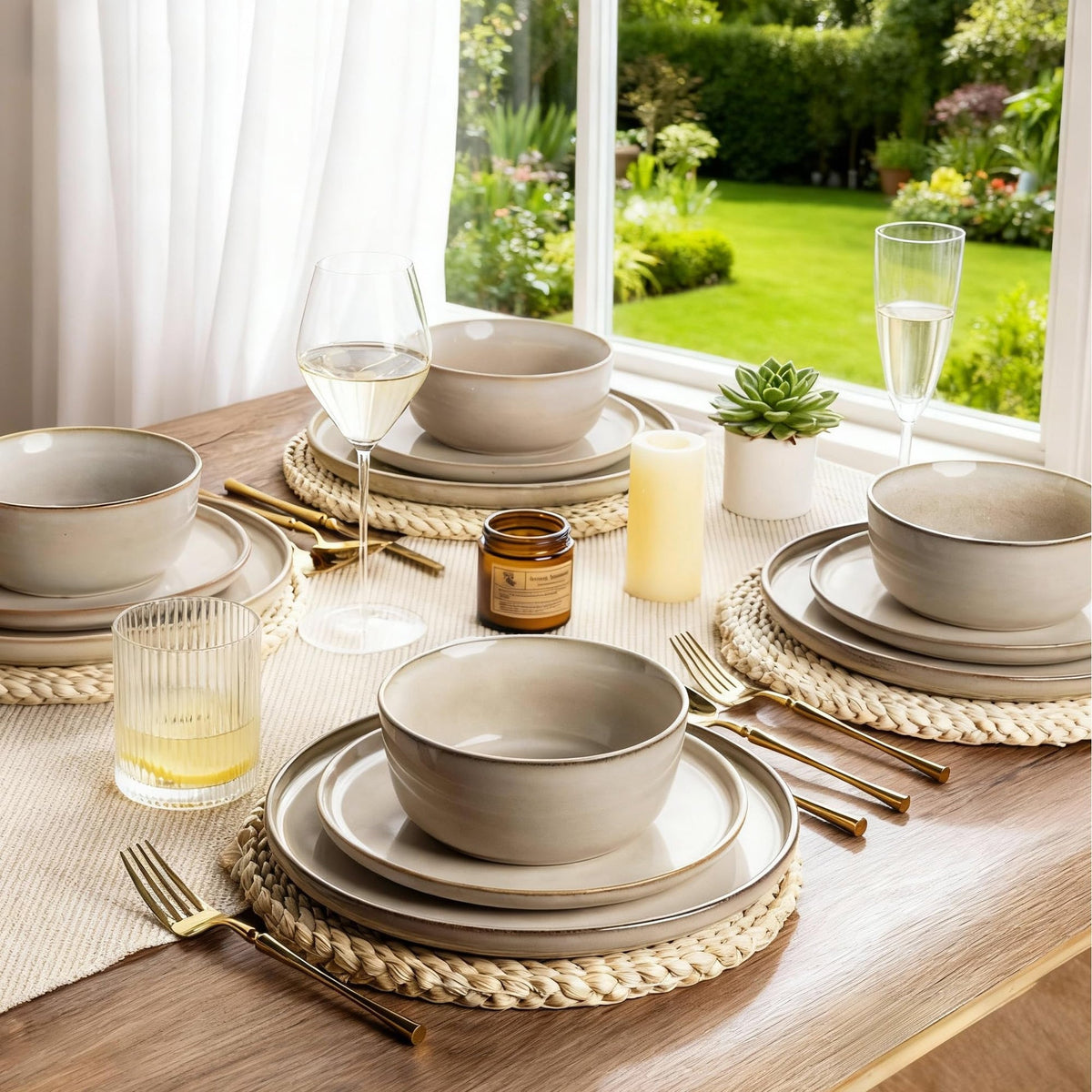 AELEAN Stoneware Dinnerware Set – Reactive Glaze, Service for 8