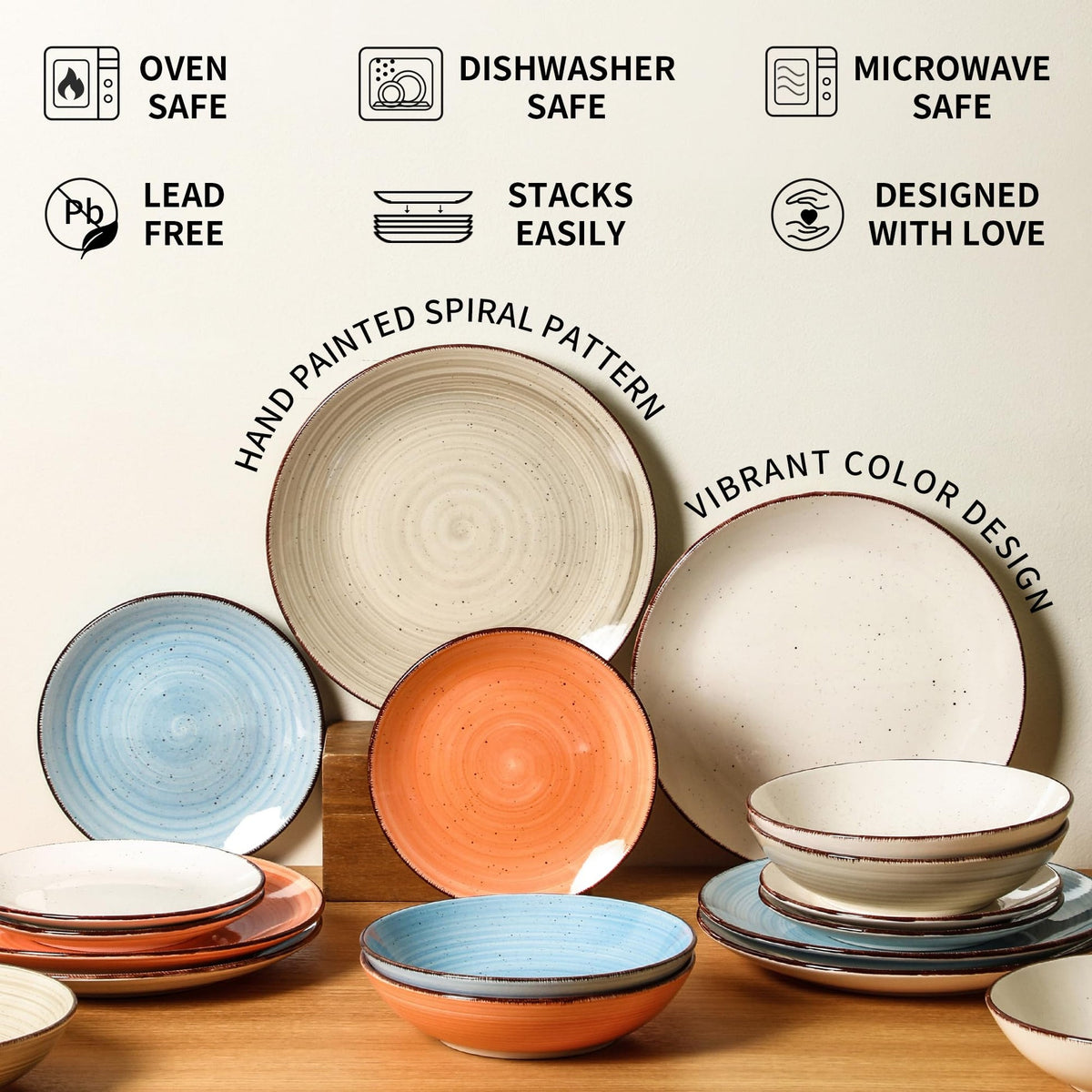 AELEAN Ceramic Dinner Plates – Set of 6, 10.5 Inch, Blue