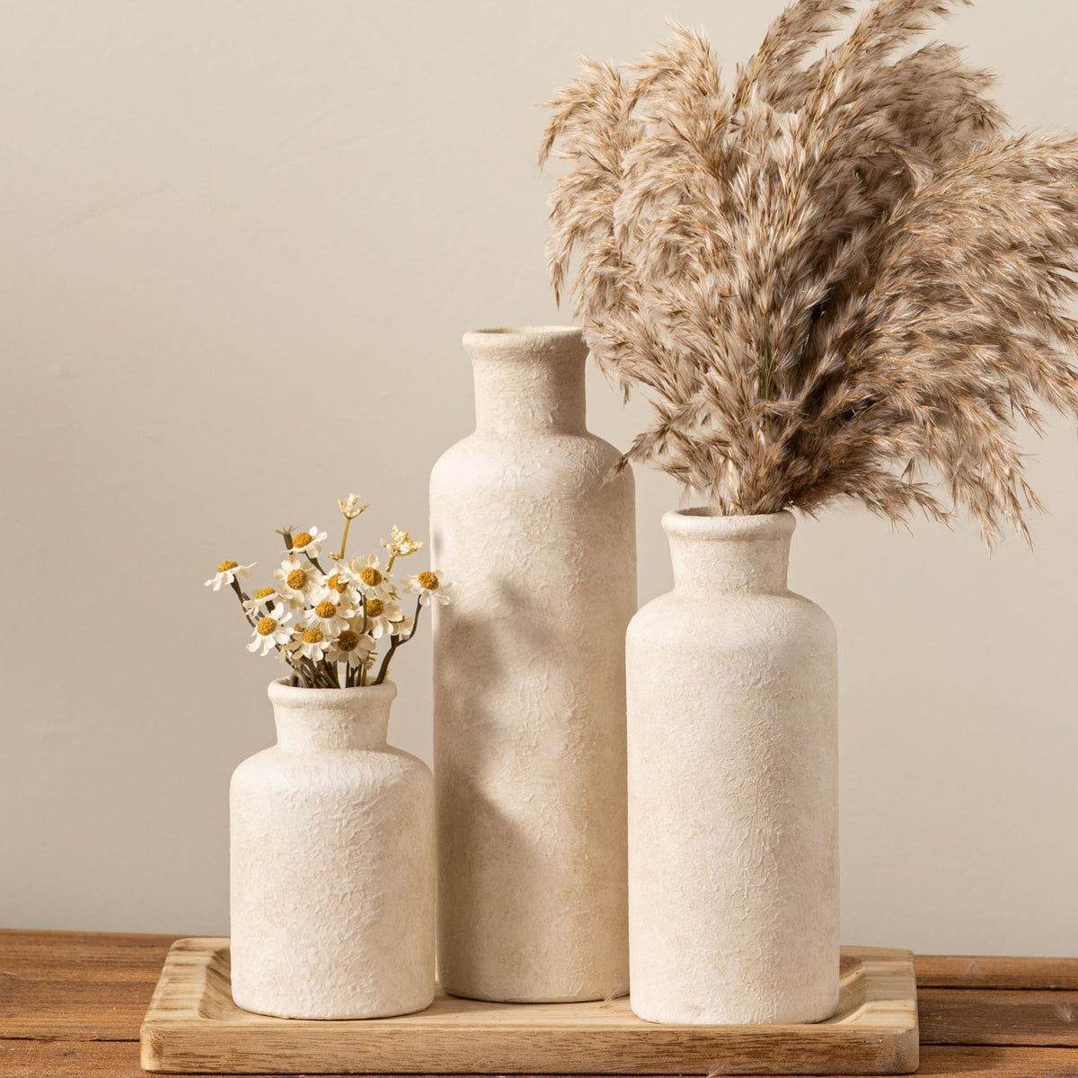 AELEAN Ceramic Vases Set of 3 – Whitewashed Neutral, Farmhouse Decor