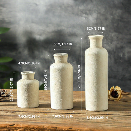 AELEAN Ceramic Vases Set of 3 – Whitewashed Neutral, Farmhouse Decor