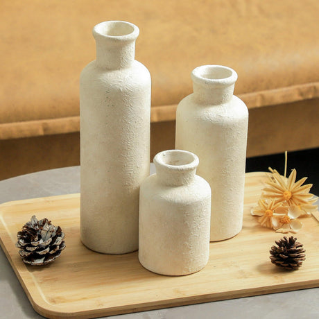 AELEAN Ceramic Vases Set of 3 – Whitewashed Neutral, Farmhouse Decor