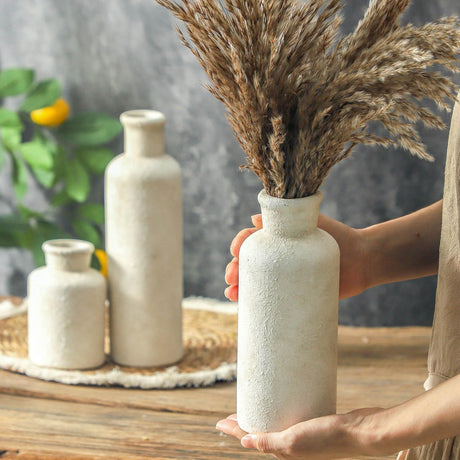 AELEAN Ceramic Vases Set of 3 – Whitewashed Neutral, Farmhouse Decor