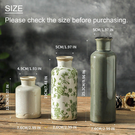 AELEAN Vintage Ceramic Flower Vase Set of 3 – Chinoiserie, Green & Beige