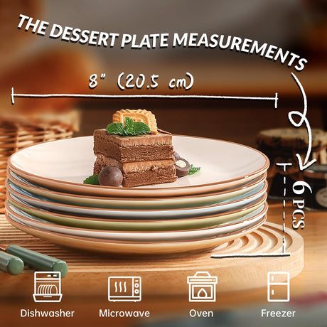 AELEAN Colorful Ceramic Dessert Plates – Set of 6, 8 Inch, Assorted Colors