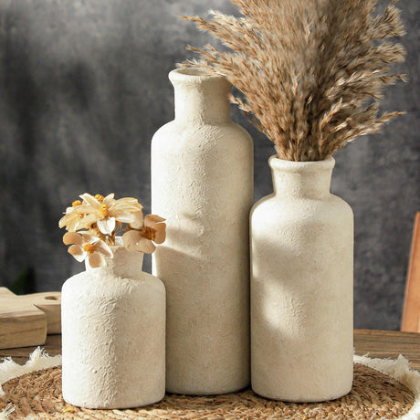 AELEAN Ceramic Vases Set of 3 – Whitewashed Neutral, Farmhouse Decor